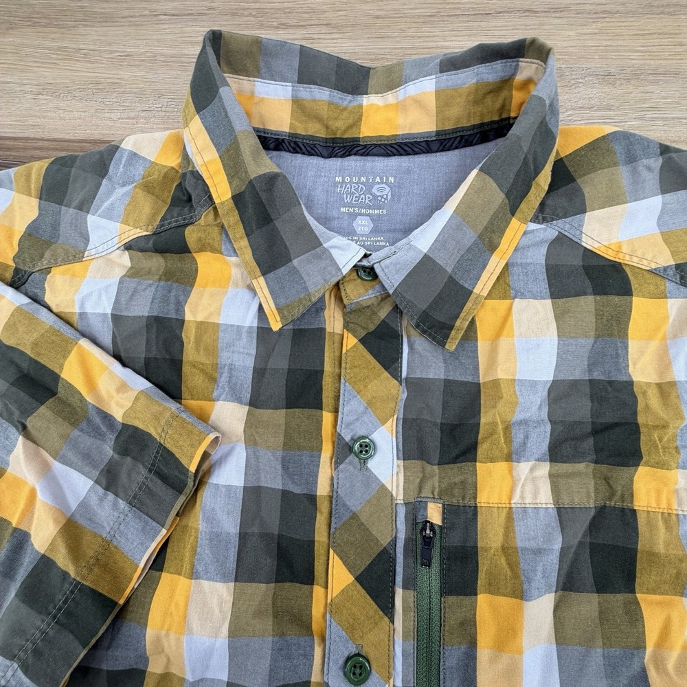 Mountain Hardware Shirt Men Size 2XL Yellow Plaid Button Up Short Sleeve Pockets